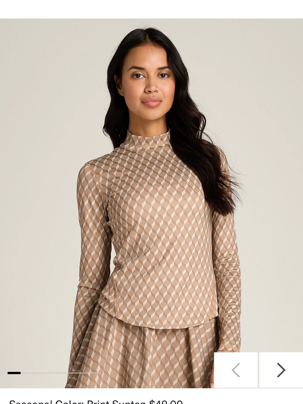 Wilson Tan Geometric Mock-Neck Long Sleeve Top